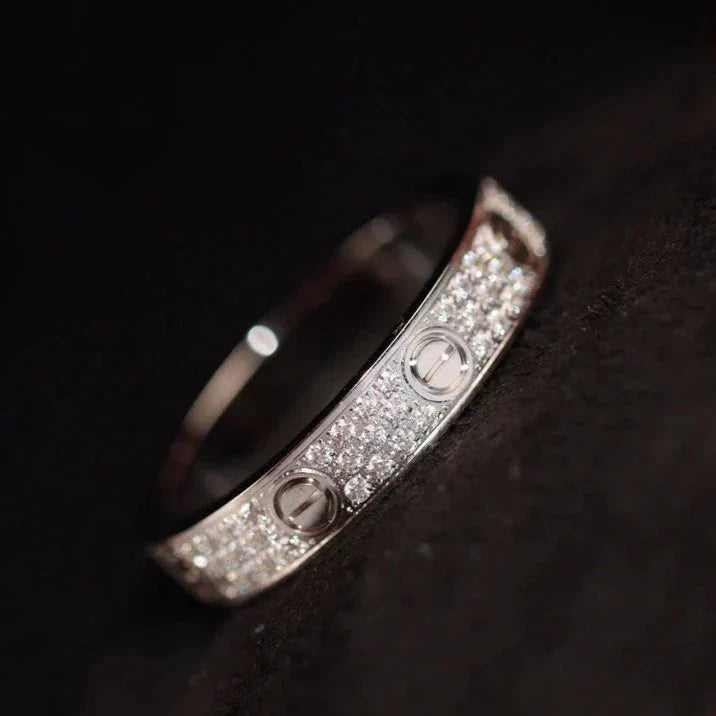 Love Ring 4Mm Diamond Paved, 18K Gold Plated Love Ring with Moissanite Stone