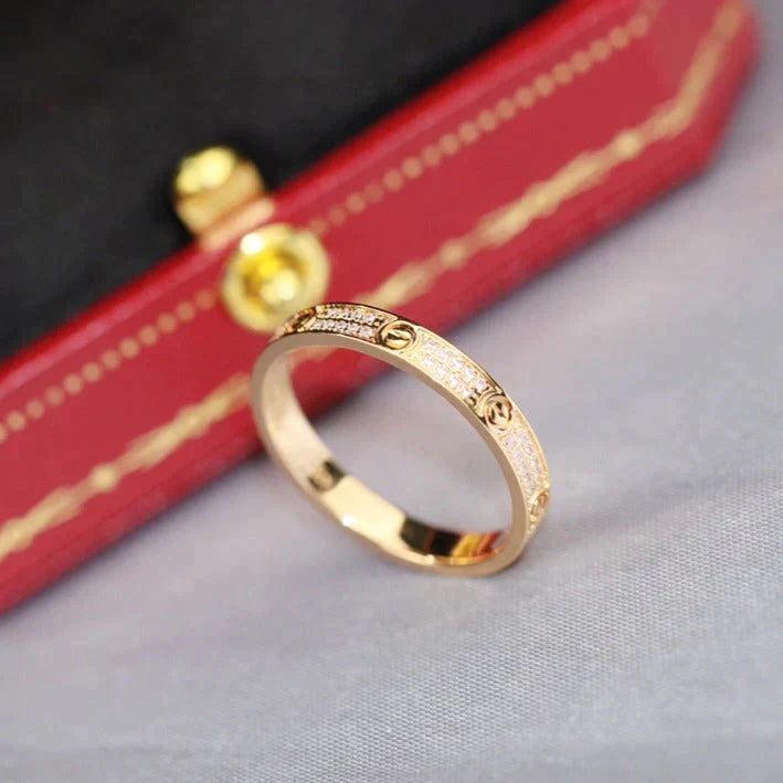Love Ring 2.65MM Diamond Paved, 18K Gold Plated Love Ring with Moissanite Stone
