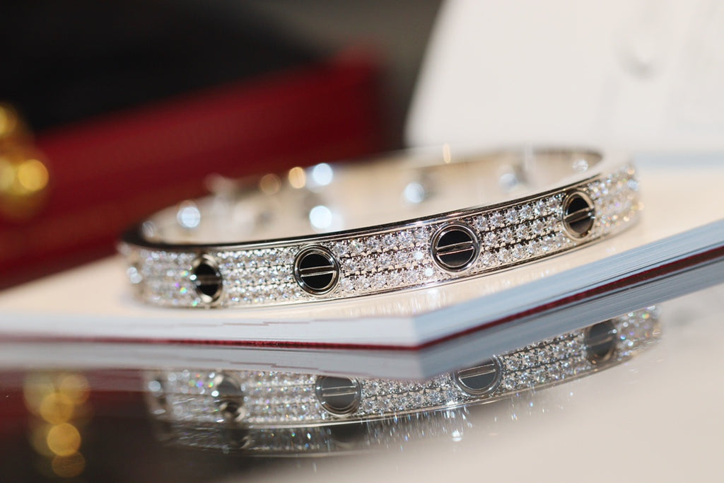 Love Bracelet Diamond-Paved Ceramic, 6.1MM Sterling Silver Bracelet for Women