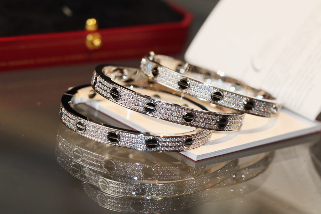 Love Bracelet Diamond-Paved Ceramic, 6.1MM Sterling Silver Bracelet for Women