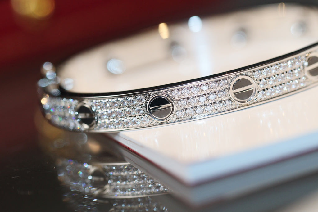 Love Bracelet Diamond-Paved Ceramic, 6.1MM Sterling Silver Bracelet for Women