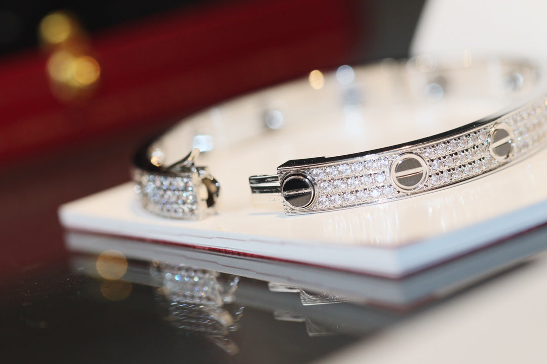 Love Bracelet Diamond-Paved Ceramic, 6.1MM Sterling Silver Bracelet for Women