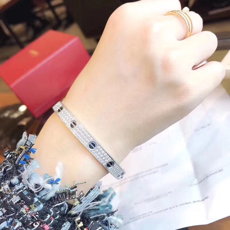 Love Bracelet Diamond-Paved Ceramic, 6.1MM Sterling Silver Bracelet for Women