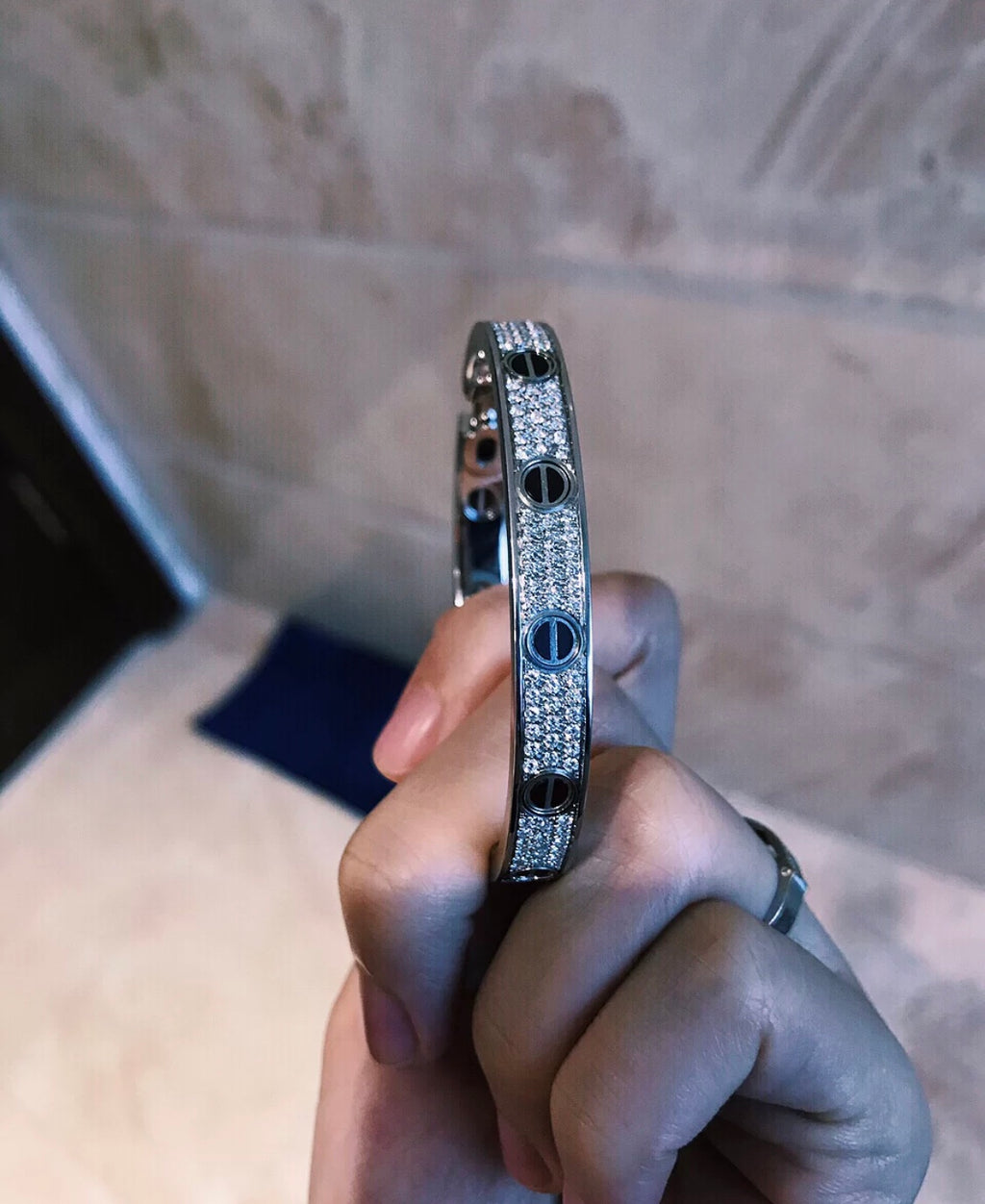 Love Bracelet Diamond-Paved Ceramic, 6.1MM Sterling Silver Bracelet for Women