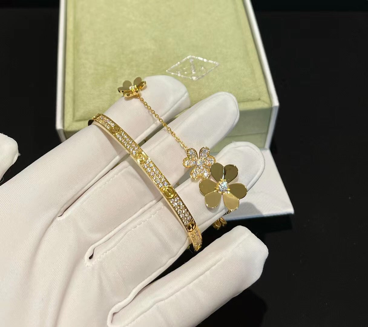 Sterling Silver Love Bracelet 3.65MM Full Diamonds, 18K Gold Plated Love Bracelet, Gift For Her