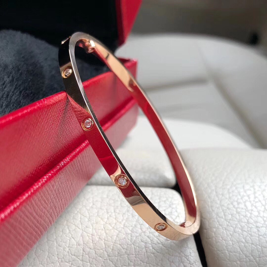 LOVE Bracelet 3.65 MM with 10 Diamonds, 18K Gold Plated Bracelet With Original Box