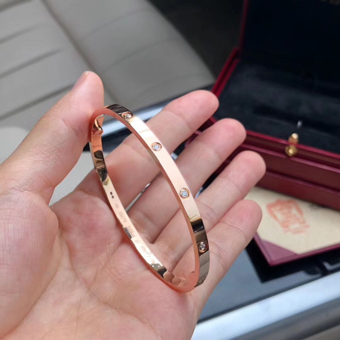 LOVE Bracelet 3.65 MM with 10 Diamonds, 18K Gold Plated Bracelet With Original Box