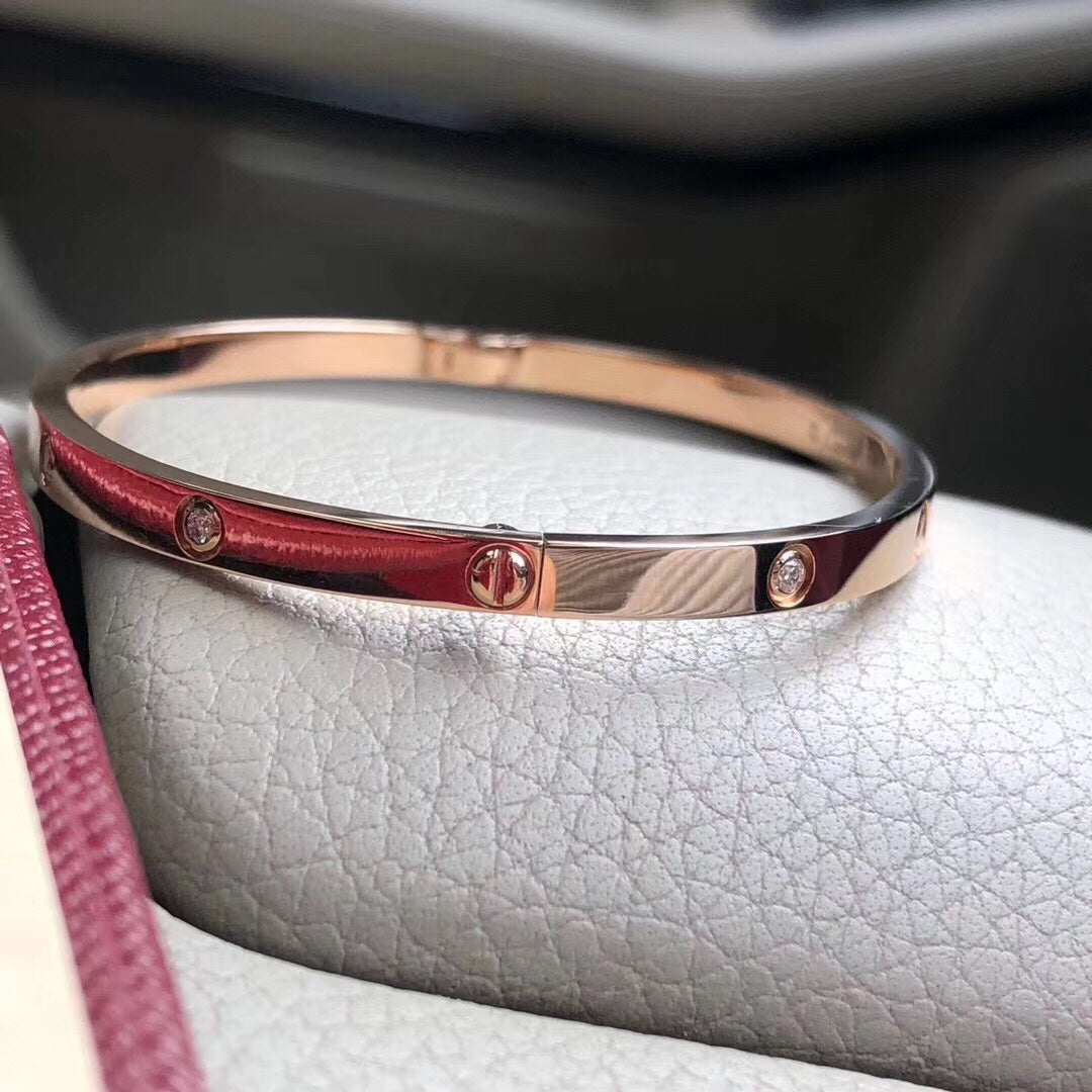 LOVE Bracelet 3.65 MM with 10 Diamonds, 18K Gold Plated Bracelet With Original Box