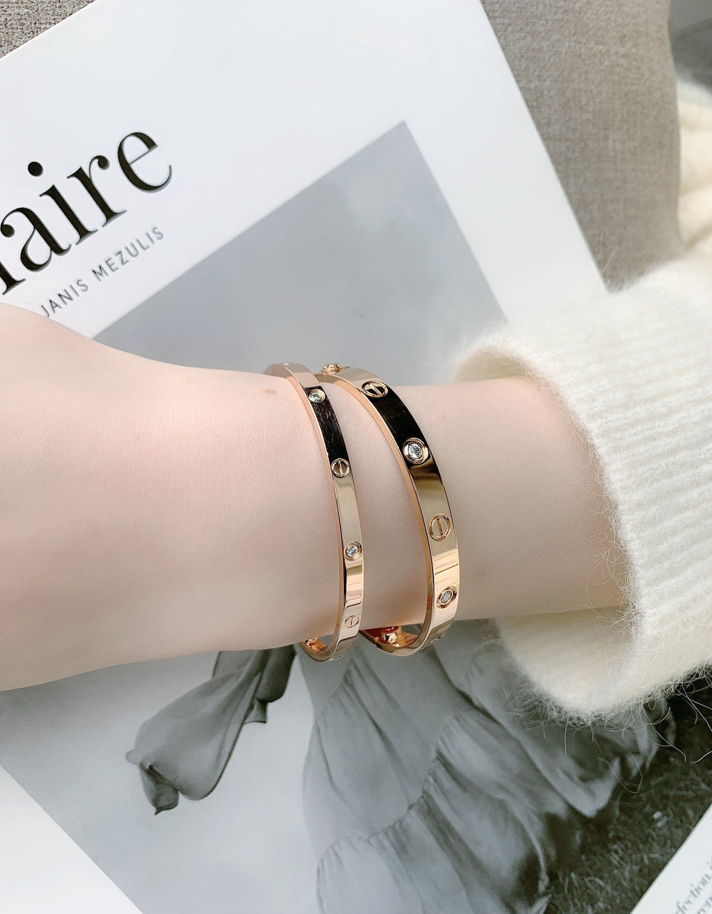 LOVE Bracelet 3.65MM with 4 Diamonds, 18K Gold Plated Bracelet With Original Box