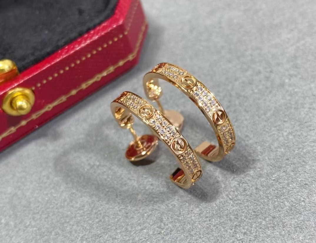 Love Earrings for Women 18k Gold-Plated with Diamonds, Small Version Love Earrings With Gift Box and Accessories