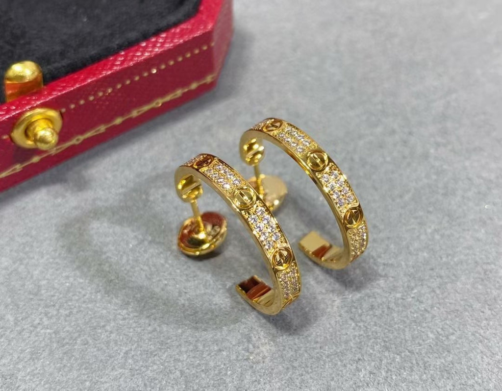 Love Earrings for Women 18k Gold-Plated with Diamonds, Small Version Love Earrings With Gift Box and Accessories