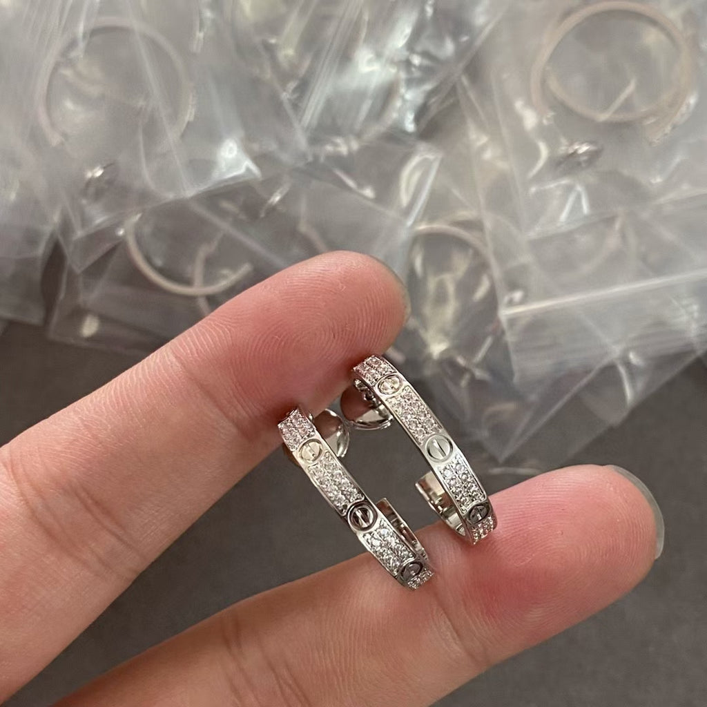 Love Earrings for Women 18k Gold-Plated with Diamonds, Small Version Love Earrings With Gift Box and Accessories