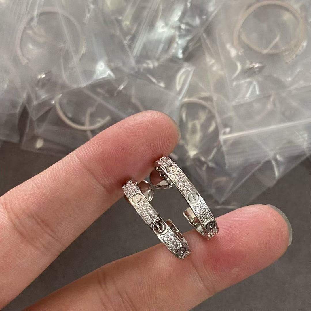 Love Earrings for Women 18k Gold-Plated with Diamonds, Small Version Love Earrings With Gift Box and Accessories