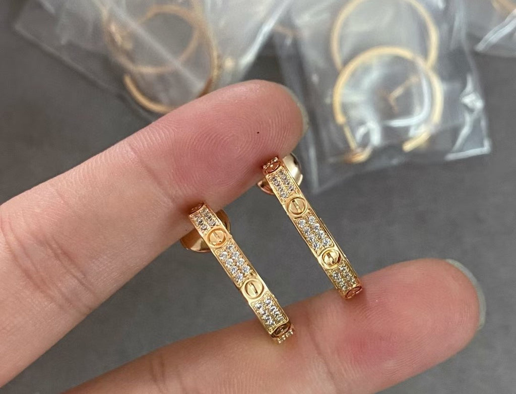 Love Earrings for Women 18k Gold-Plated with Diamonds, Small Version Love Earrings With Gift Box and Accessories