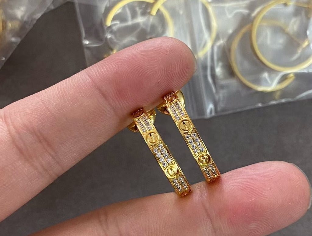 Love Earrings for Women 18k Gold-Plated with Diamonds, Small Version Love Earrings With Gift Box and Accessories