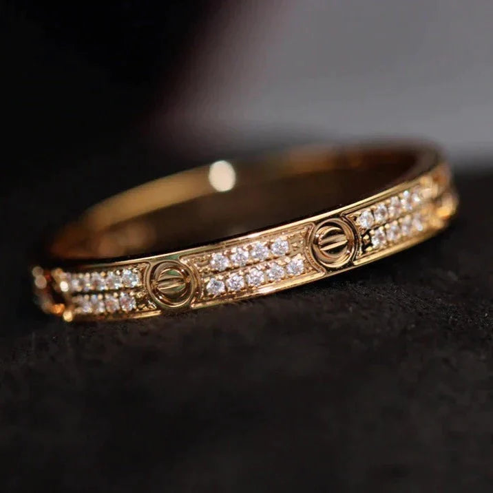 Love Ring 2.65MM Diamond Paved, 18K Gold Plated Love Ring with Moissanite Stone