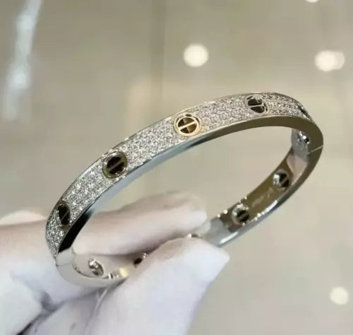 Love Bracelet Diamond-Paved Ceramic, 6.1MM Sterling Silver Bracelet for Women