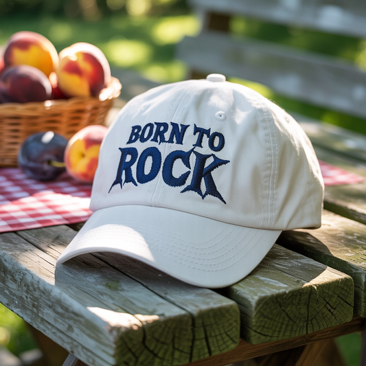 Born to Rock Embroidered Hat – Custom Wash Cap, Baseball Cap, or 2-Tone Cap Gift for Music Lovers, Rock Fans, and Concert Goers