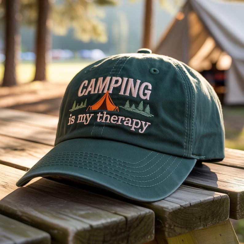 Camping Is My Therapy Embroidered Hat