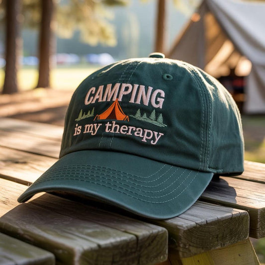 Camping Is My Therapy Embroidered Hat