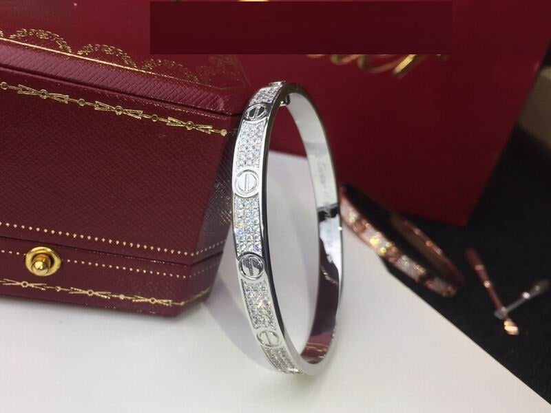 Love Bracelet Full Diamonds, 18K Gold Plated Love Bracelet 6.1MM, Gift For Her