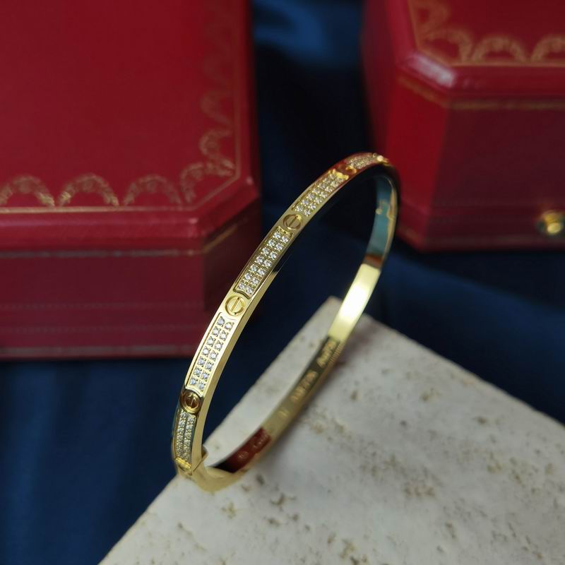 Sterling Silver Love Bracelet 3.65MM Full Diamonds, 18K Gold Plated Love Bracelet, Gift For Her