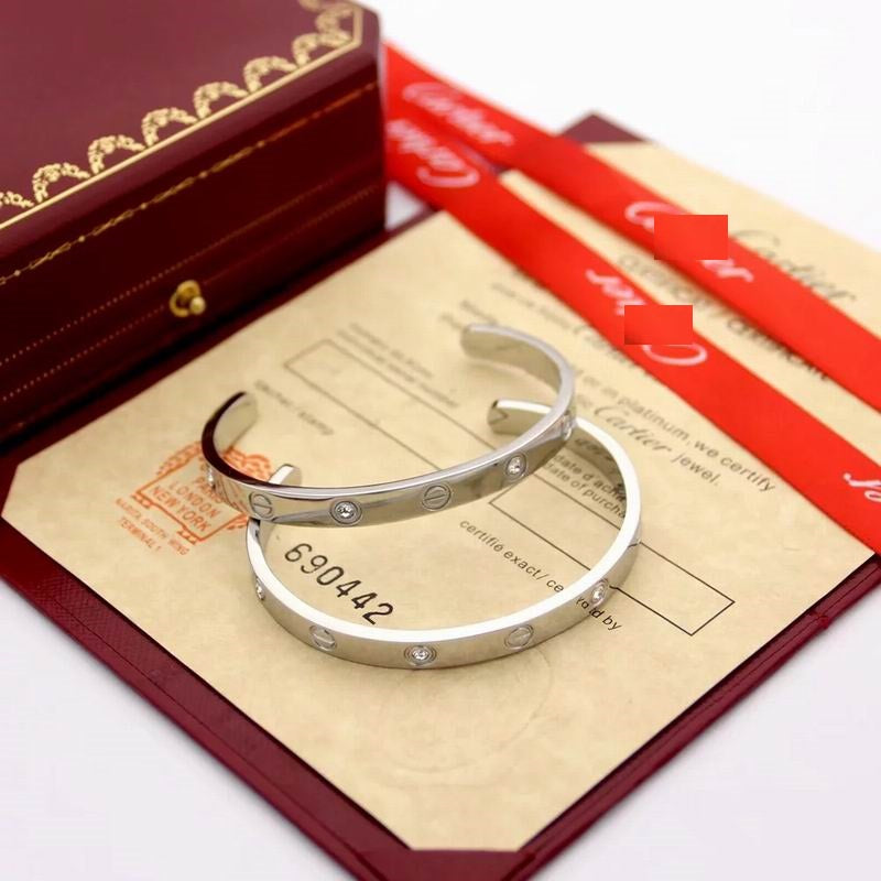 Sterling Silver Love Bracelet Open Cuff Diamonds - Elegant 925 Silver Bracelet Jewelry Gift