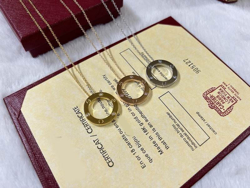 LOVE Necklace 16MM with 3 Diamonds, 18K Gold Plated Pendant, Set With Original Box