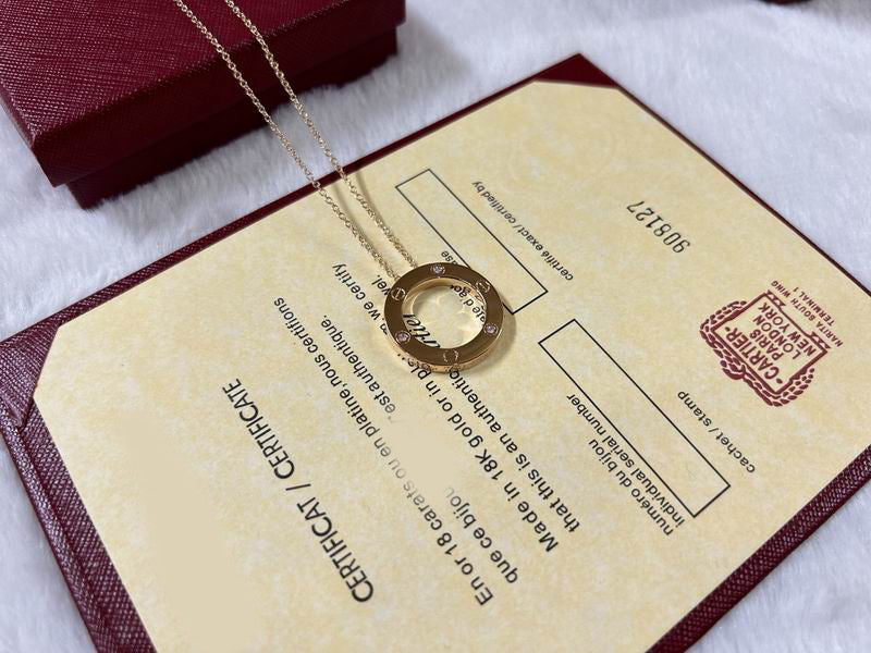 LOVE Necklace 16MM with 3 Diamonds, 18K Gold Plated Pendant, Set With Original Box