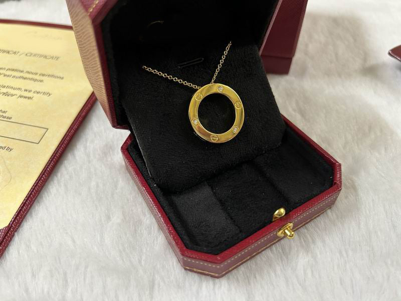 LOVE Necklace 16MM with 3 Diamonds, 18K Gold Plated Pendant, Set With Original Box