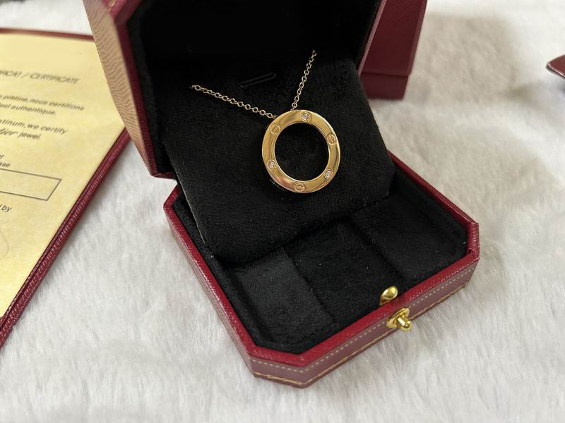 LOVE Necklace 16MM with 3 Diamonds, 18K Gold Plated Pendant, Set With Original Box