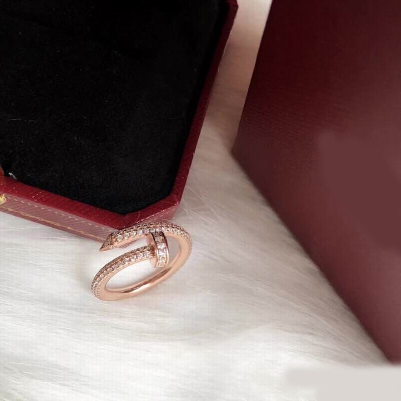 JUSTE RING 2.65MM Rose Gold Full Diamonds, 18K Gold Plated Ring with Gift Box