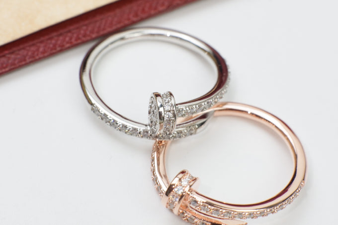 JUSTE RING 1.8 MM Full DIAMONDS, 18K Gold Plated Ring with Gift Box