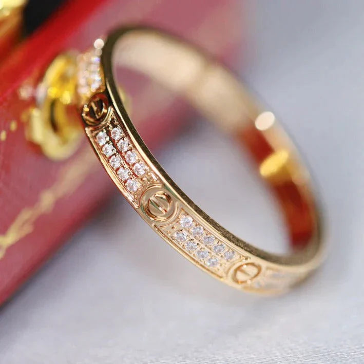 Love Ring 2.65MM Diamond Paved, 18K Gold Plated Love Ring with Moissanite Stone
