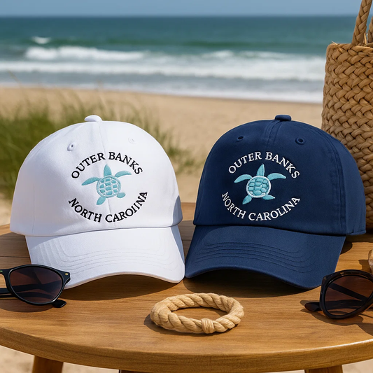 Outer Banks North Carolina – Vintage Wash Cap or 2-Tone Baseball Cap