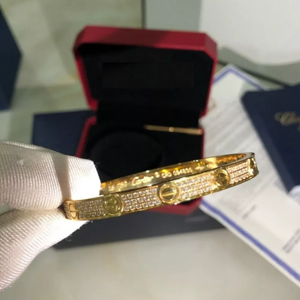 Love Bracelet Full Diamonds, 18K Gold Plated Love Bracelet 6.1MM, Gift For Her