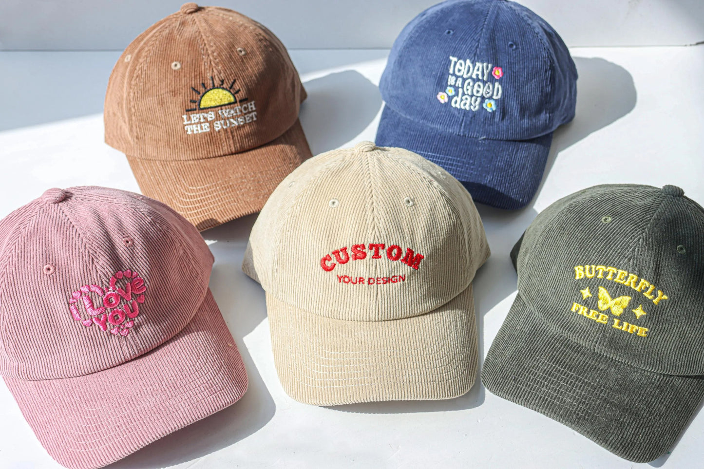Personalized embroidered text or design corduroy warm soft top duck down hat - Customize personalized embroidered text - Give him/her a gift
