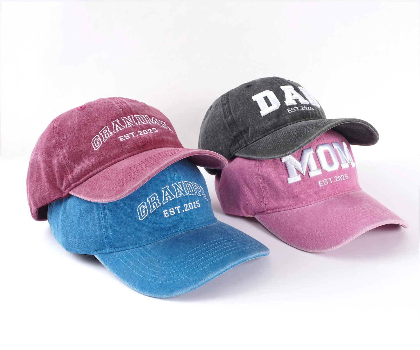Custom logo embroidered hats, personalized hats, vintage baseball caps, bridal hats, bachelorette party gifts, new mom and dad gifts