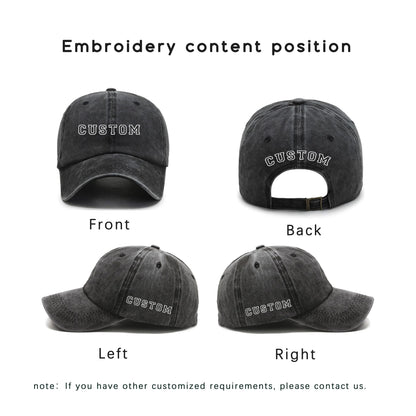 Custom logo embroidered hats, personalized hats, vintage baseball caps, bridal hats, bachelorette party gifts, new mom and dad gifts