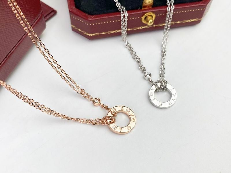 LOVE Necklace 2 Diamonds, 18K Gold Plated Pendant, Set With Original Box