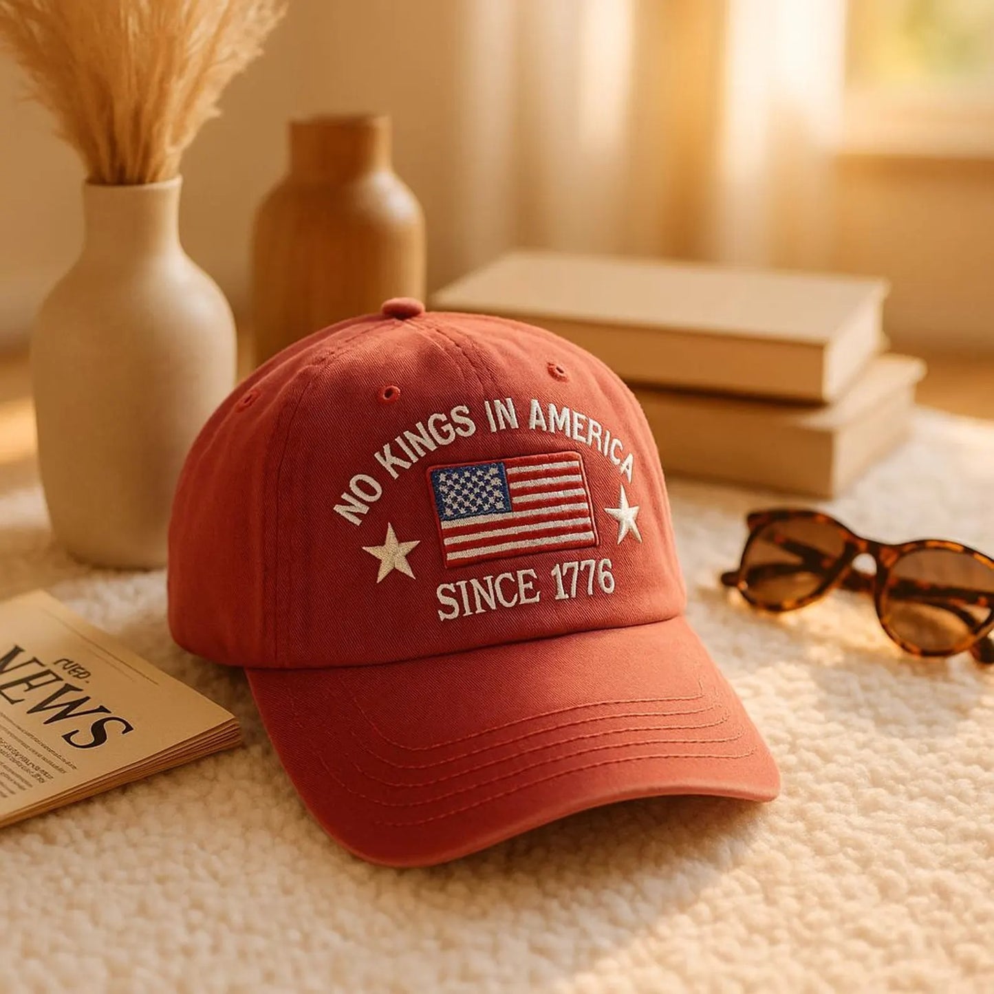 No Kings In America Embroidered Hat: Anti-MAGA Protest Baseball Cap