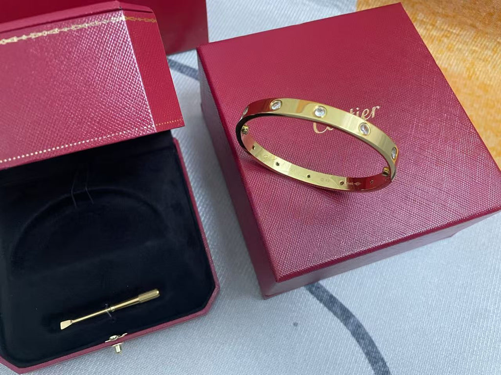 LOVE Bracelet 6.1MM with 10 Diamonds, 18K Gold Plated Bracelet With Original Box