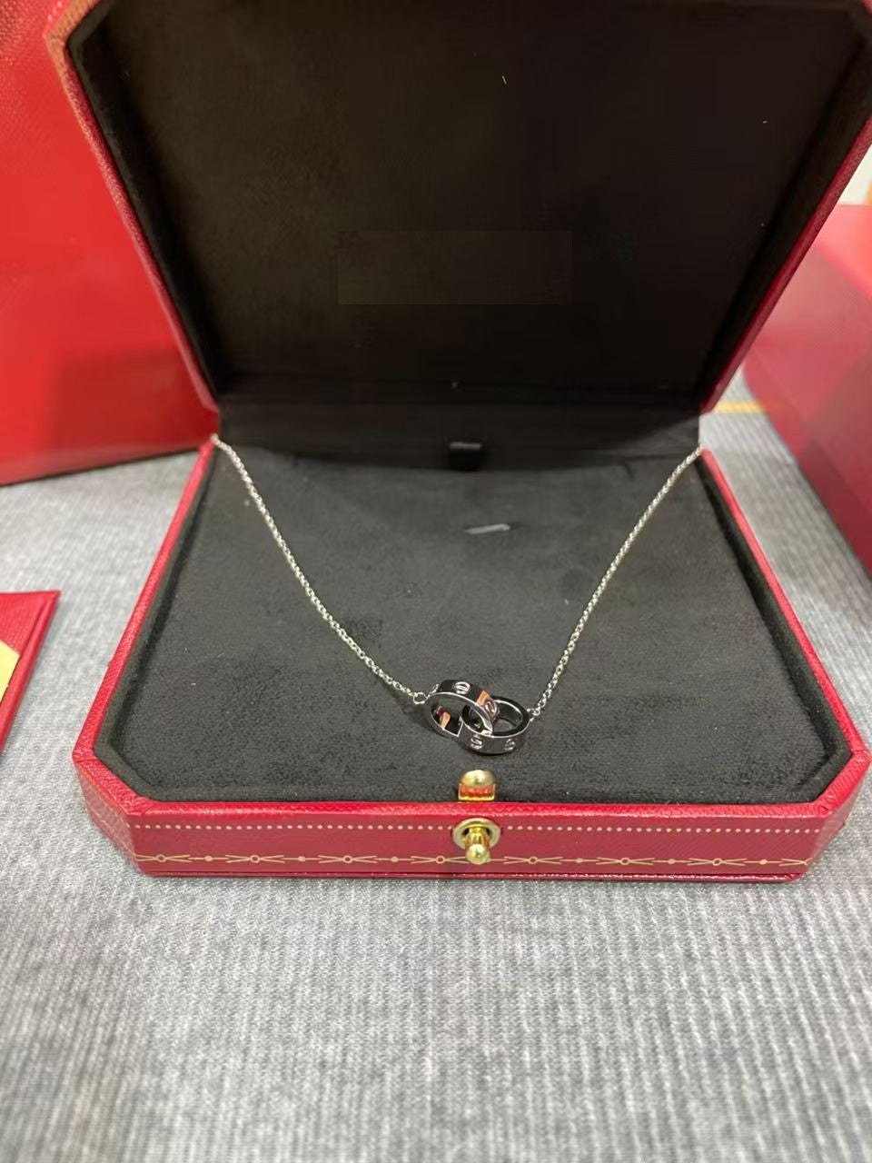 Love Necklace Double Ring, 18K Gold Plated Pendant, Set With Original Box