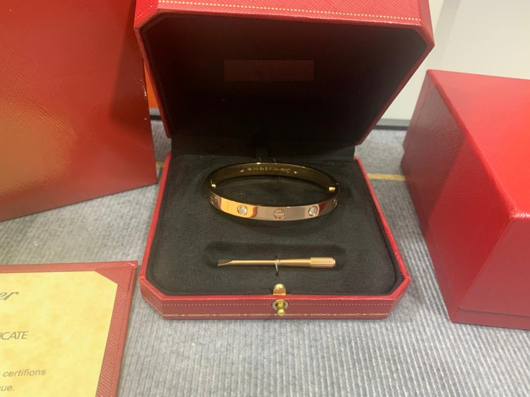 LOVE Bracelet 6.1MM with 4 Diamonds, 18K Gold Plated Bracelet With Original Box