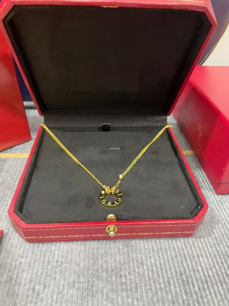 LOVE Necklace 2 Diamonds, 18K Gold Plated Pendant, Set With Original Box