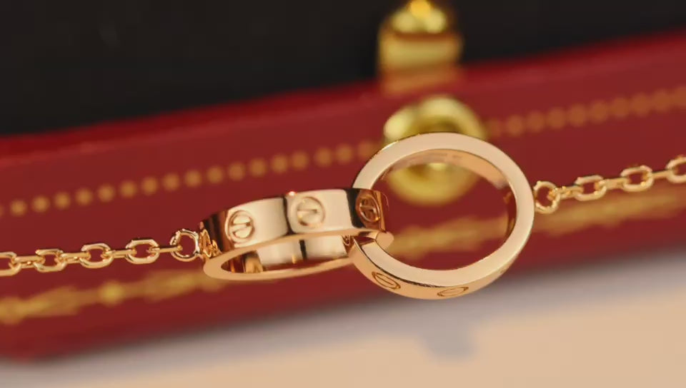 Love Necklace Double Ring, 18K Gold Plated Pendant, Set With Original Box