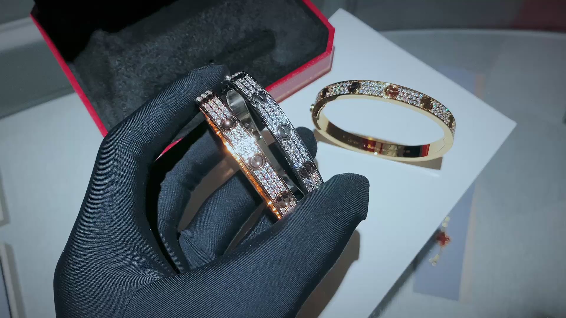 Love Bracelet Full Diamonds, 18K Gold Plated Love Bracelet 6.1MM, Gift For Her