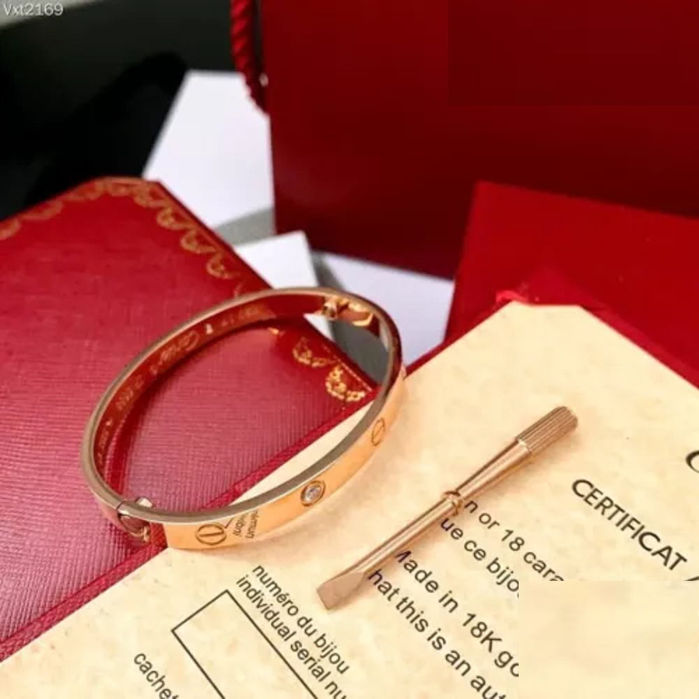 LOVE Bracelet 6.1MM with 4 Diamonds, 18K Gold Plated Bracelet With Original Box