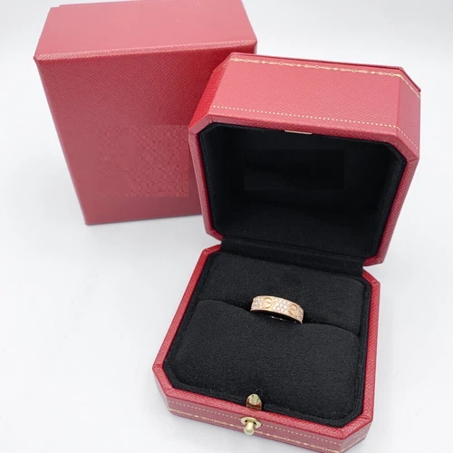 Love Ring 4Mm Diamond Paved, 18K Gold Plated Love Ring with Moissanite Stone