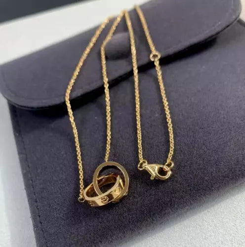 Love Necklace Double Ring, 18K Gold Plated Pendant, Set With Original Box